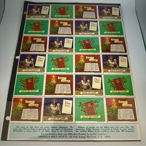 Christmas in July 🎄Vintage Sheet of Seals from the American Bible Society - 1965